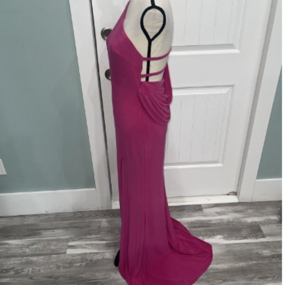 NWT Ieena Mac Duggal One Shoulder Jersey Gown Candy Pink Size 6 - Picture 11 of 11
